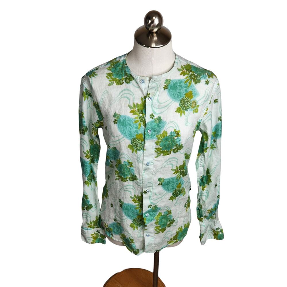 Dash & Dot Slim Fit 100% Linen‎ Floral Button Up Shirt Women's Small